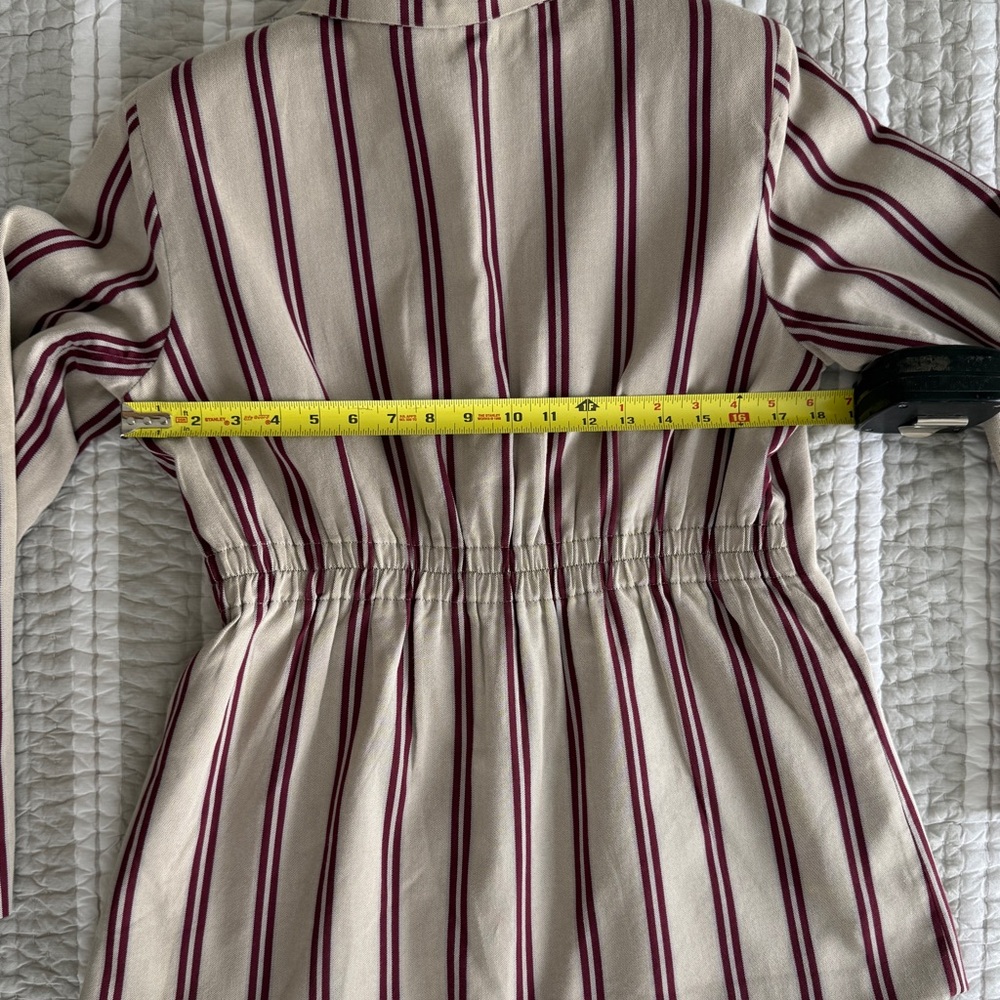 L'Academie Beige and Burgundy Striped Blazer, Size Medium - Picture 5 of 9